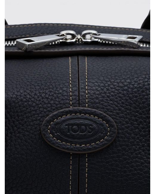 Tod's Black Hammered Leather Boston Bag With Double Handle And Shoulder Strap