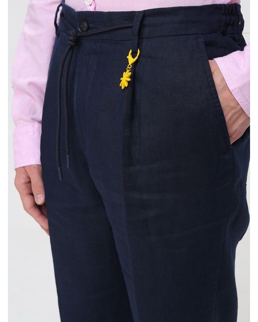 Manuel Ritz Blue Linen Slim Fit Trousers With Drawstring for men