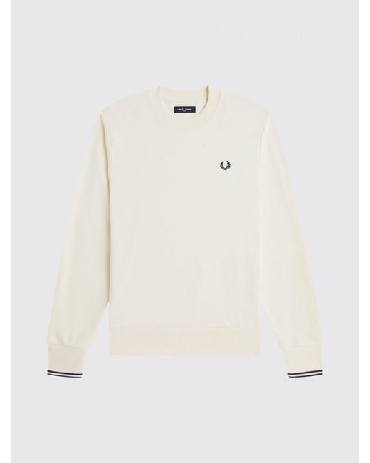 Fred Perry White Cotton Crew-Neck Sweatshirt With Logo for men