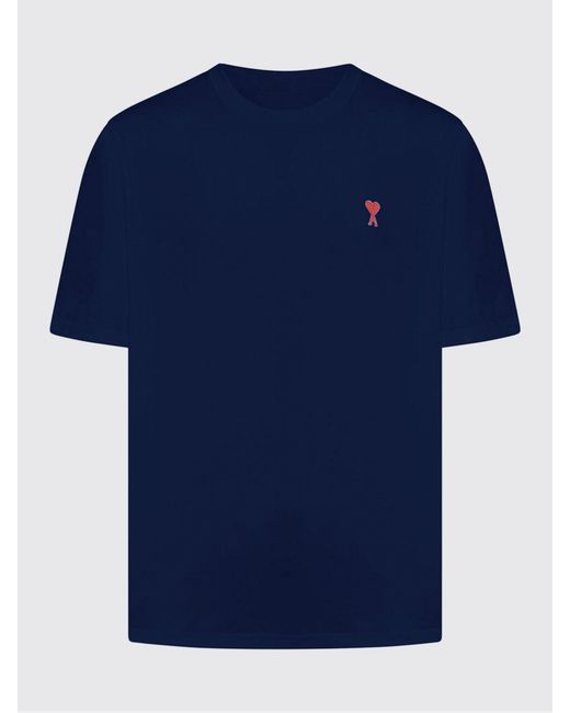 AMI Blue Basic Cotton T-Shirt With Mini Logo for men