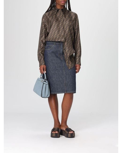 Fendi Blue Peekaboo Mini Grained Leather Bag