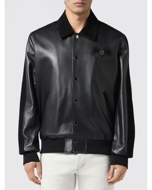 Philipp Plein Black Coster Lambskin Jacket With Classic Collar for men