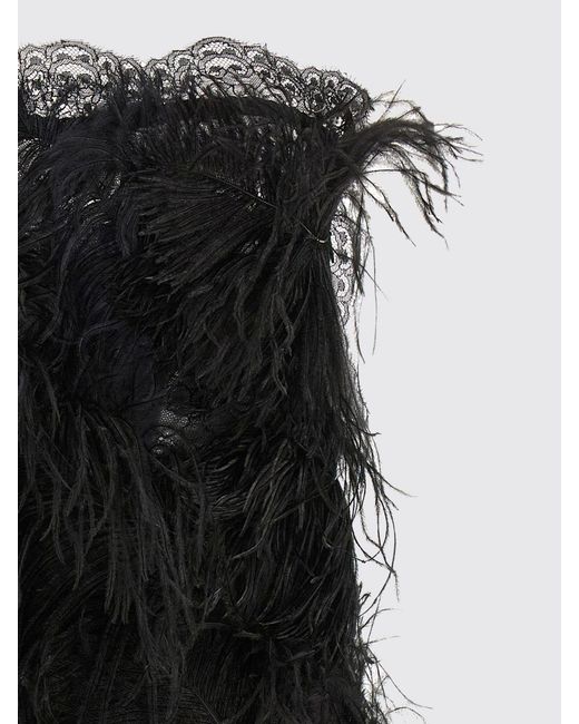 The Attico Black Feather And Lace-Trimmed Wool Mini Sheath Dress
