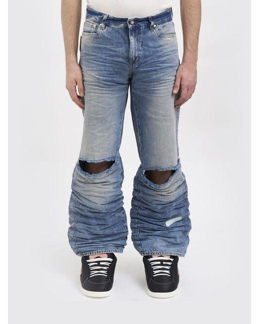 PDF Blue Distressed Denim Flared Jeans for men