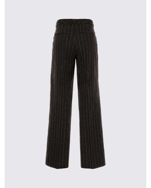 PT Torino Black Linen And Cotton Pinstriped Trousers