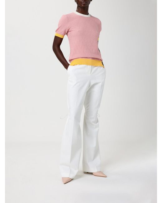 Fendi Pink Cotton And Silk Crew Neck Pullover