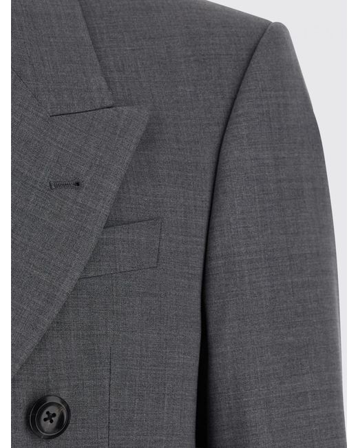 Emporio Armani Gray Double-Breasted Virgin Wool Blazer With Peak Lapels for men