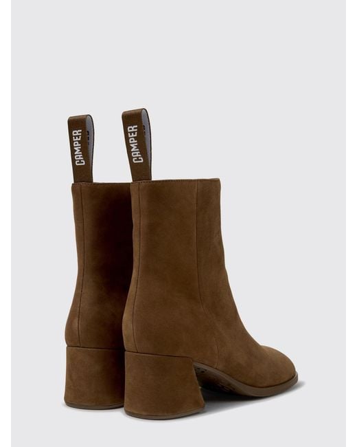 Camper Brown Kora Suede Ankle Boots With Side Zip And Medium Heel