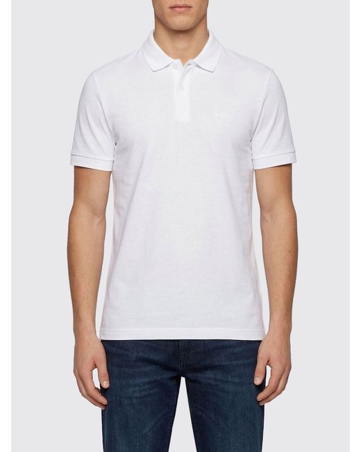 Boss White Cotton Polo Shirt for men