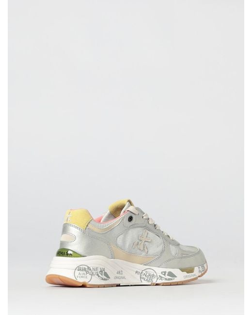 Premiata White Mased Laminated Leather And Nylon Sneakers