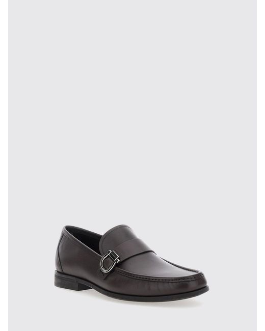 Ferragamo White Smooth Calf Leather Gancini Loafers With Rubber Sole for men
