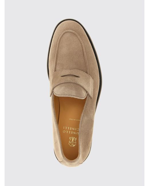 Brunello Cucinelli Gray Suede Calfskin Penny Loafers With Rubber Sole for men