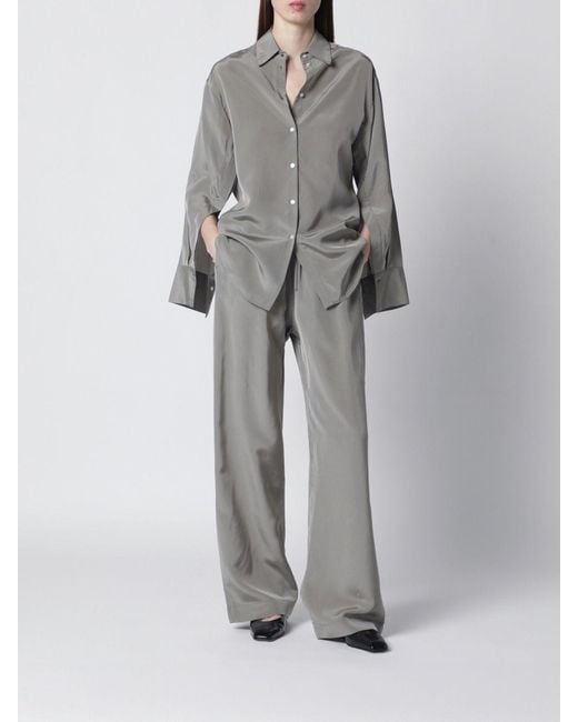 Rohe Gray Striped Viscose Palazzo Pants With Elasticated Drawstring Waist