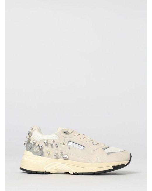 Autry Natural Hyperway Suede And Mesh Sneakers With Rhinestones