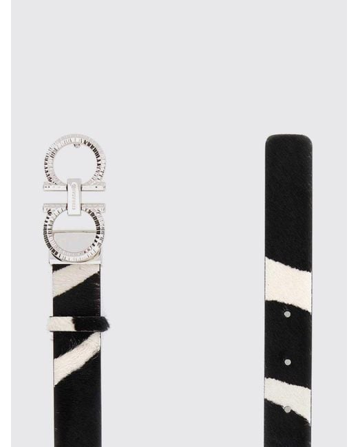 Ferragamo White Gancini Calf Hair Belt