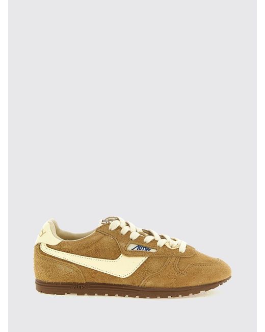 Autry Natural Windspin Leather And Laminated Leather Sneakers With Carved Logo