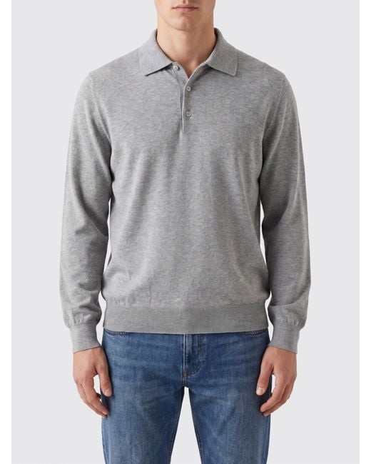 Brunello Cucinelli Gray Cotton Knit Polo Shirt for men