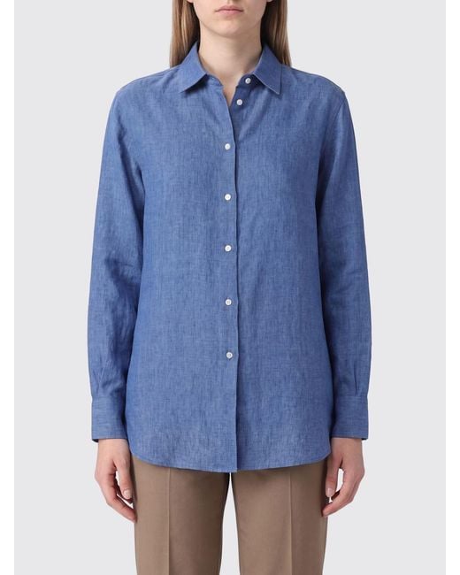 Rohe Blue Long-Sleeved Linen Shirt With Classic Collar And Curved Hem