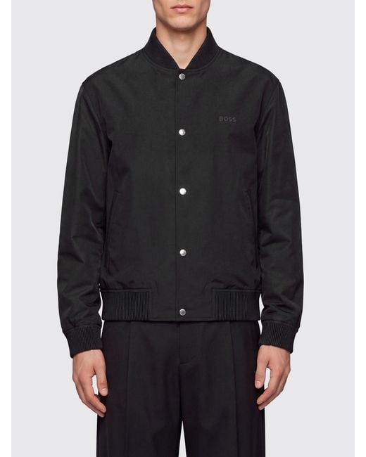 Boss Black Technical Fabric Varsity Bomber Jacket With Button Closure for men