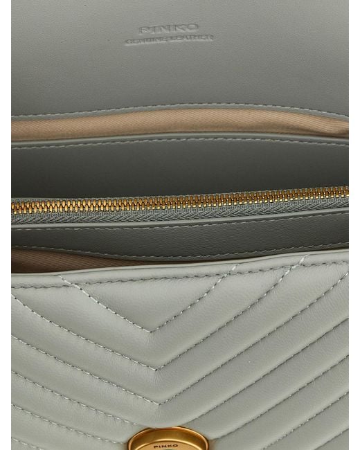 Pinko Gray Lady Love Bag Puff Quilted Chevron Nappa