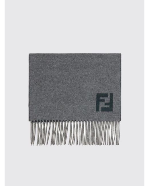 Fendi Gray Ff Double-Face Wool Scarf for men