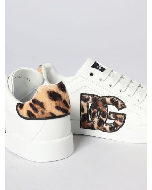 Dolce & Gabbana White Dolce &Amp Gabbana Portofino Leather And Animalier Pony Skin Sneakers