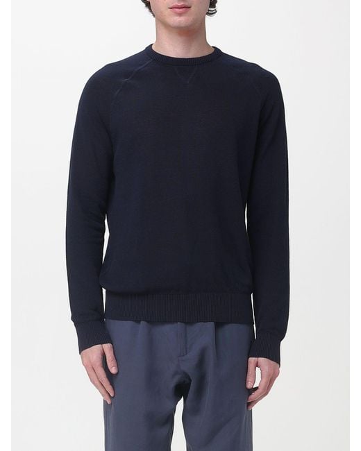 Eleventy Blue Cotton Crew Neck Sweater for men