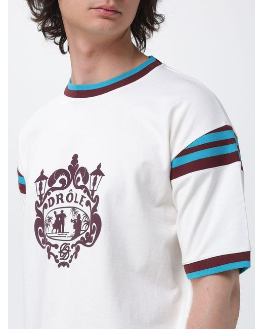 Drole de Monsieur White Cotton T-Shirt With Emblem for men