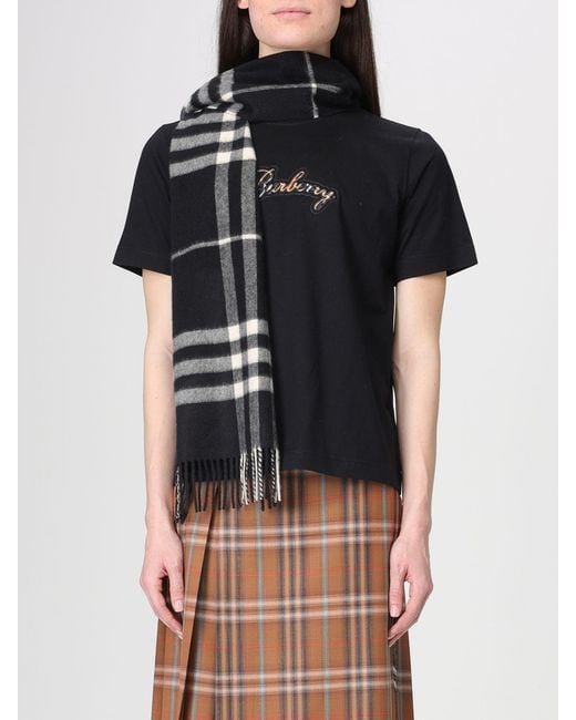 Burberry Black Cashmere Check Pattern Scarf