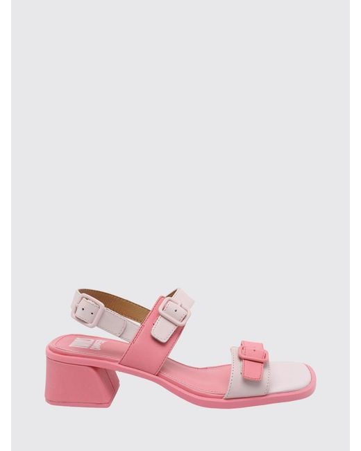Camper Pink Twins Calfskin Sandals With Double Strap And Medium Heel