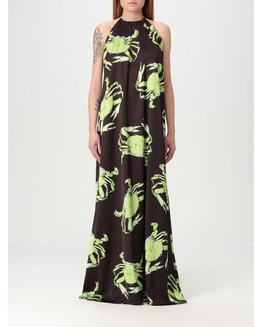 MSGM Green Crab-Print Halterneck Maxi Dress