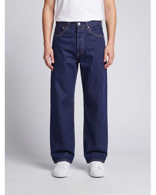 Levi's Blue Straight Fit Cotton Denim Jeans With Worn Effect for men