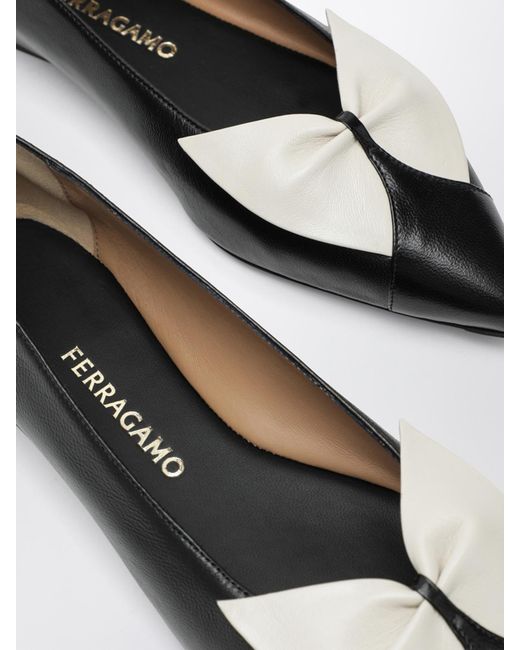 Ferragamo White Nappa Ballerinas With Bow