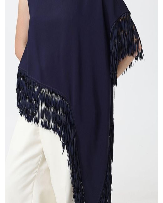 Boss Blue Asymmetric Viscose Top With Fringes