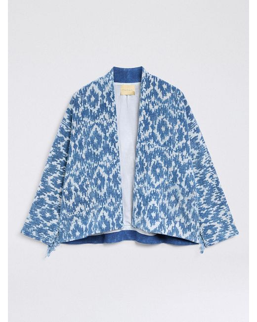 Momoní Blue MomonÌ Cotton Kimono Jacket With Fringes