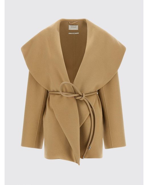 Sportmax Natural Short Virgin Wool Robe Coat With Belt And Sailor Collar
