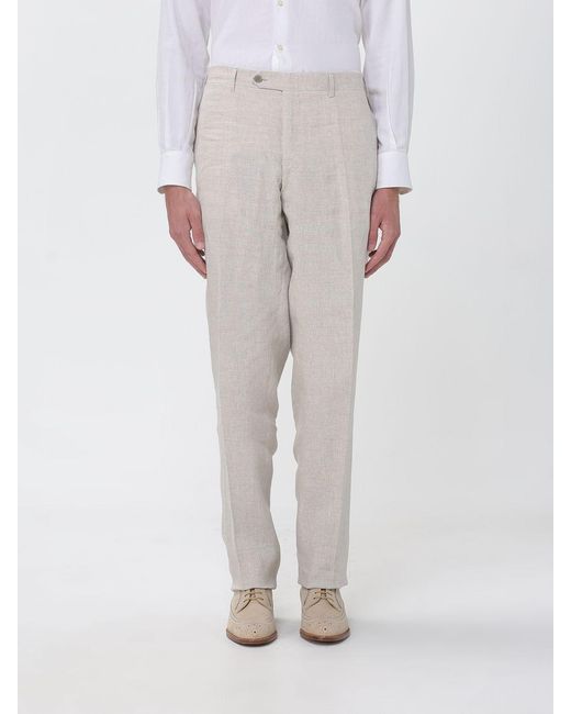 Canali Gray Slim Fit Pure Linen Trousers With Slant Pockets for men