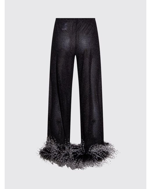 Oseree Black Lurex Jersey Pants With Feathers