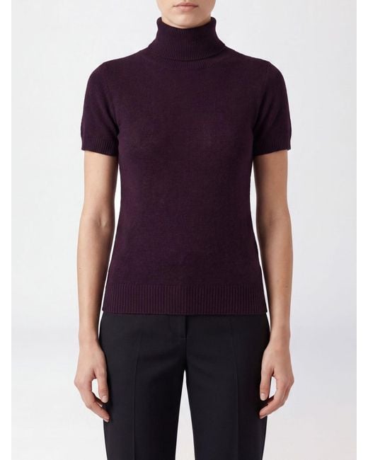 Allude Purple Slim Fit Short-Sleeved Cashmere Turtleneck Jumper