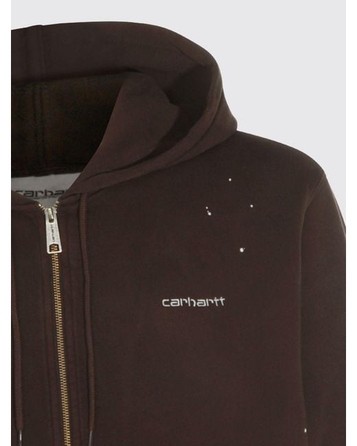 Carhartt Brown Cotton Zip-Up Hoodie With Contrast Logo for men