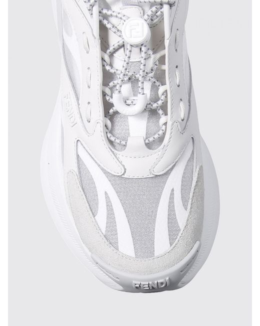 Fendi White F-Light Leather And Mesh Sneakers for men