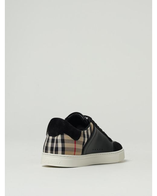 Burberry Black Stevie Leather And Check Canvas Sneakers for men