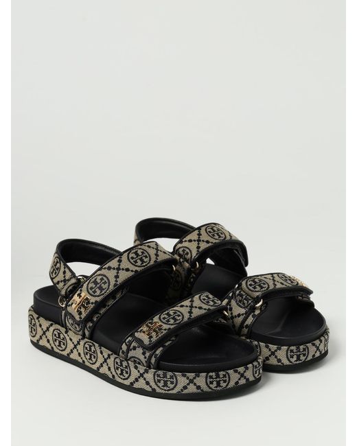 Tory Burch Black T Monogram Jacquard Cotton Blend Sandal