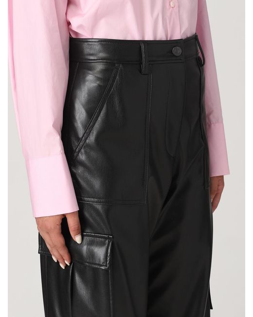 MSGM Black Pants In Synthetic Leather