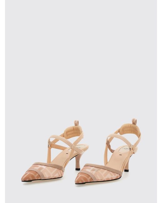 Fendi Pink Colibrì Lite Mesh Nylon Slingback With Ff Monogram And Leather