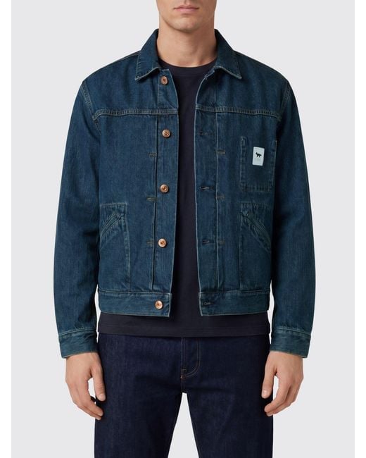 Maison Kitsuné Blue Maison KitsunÉ Cotton Denim Jacket With Applied Logo for men