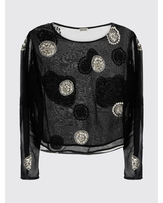 Blusa De Seda Con Apliques De Strass Bode de color Black