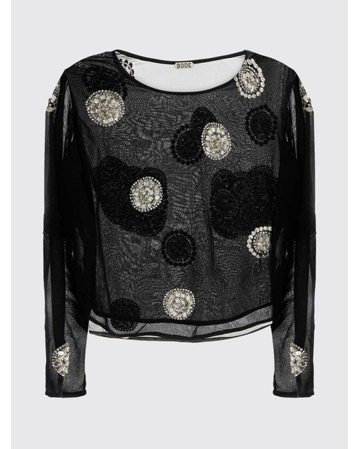 Bode Black Silk Blouse With Rhinestone Embellishments