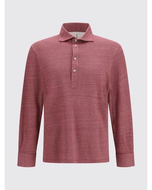 Brunello Cucinelli Red Cotton Polo Shirt for men