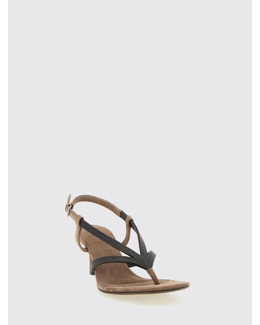 Brunello Cucinelli Natural Suede Sandals With Monile